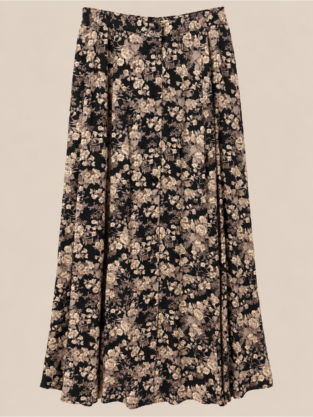 Floral Black Maxi Skirt with Beige Floral Print